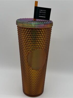 Starbucks 50th Anniversary Studded Tumbler Honeycomb Gold Copper 24oz